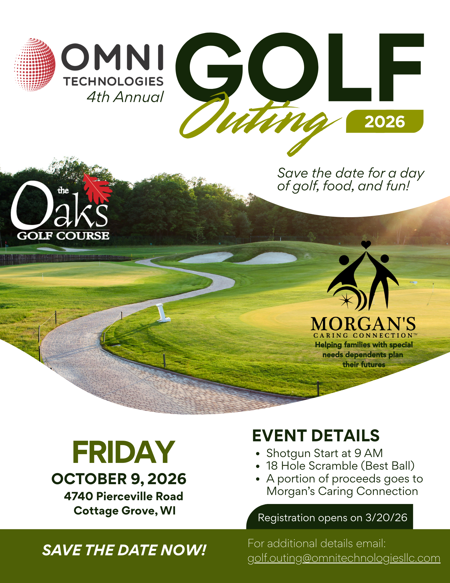Omni Technologies 4th Annual Golf Outing flyer benefiting Morgan's Caring Connection