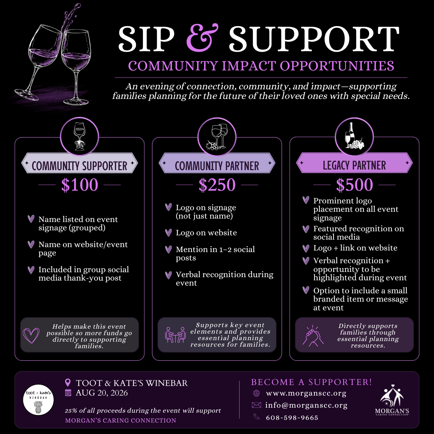 Sip & Support fundraiser at Toot & Kate's benefiting MCC special needs families